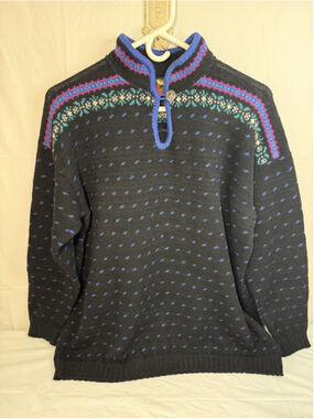Vintage Alps Women's Nordic Style Wool Blend Pullover Sweater Size Xl Black/Blue